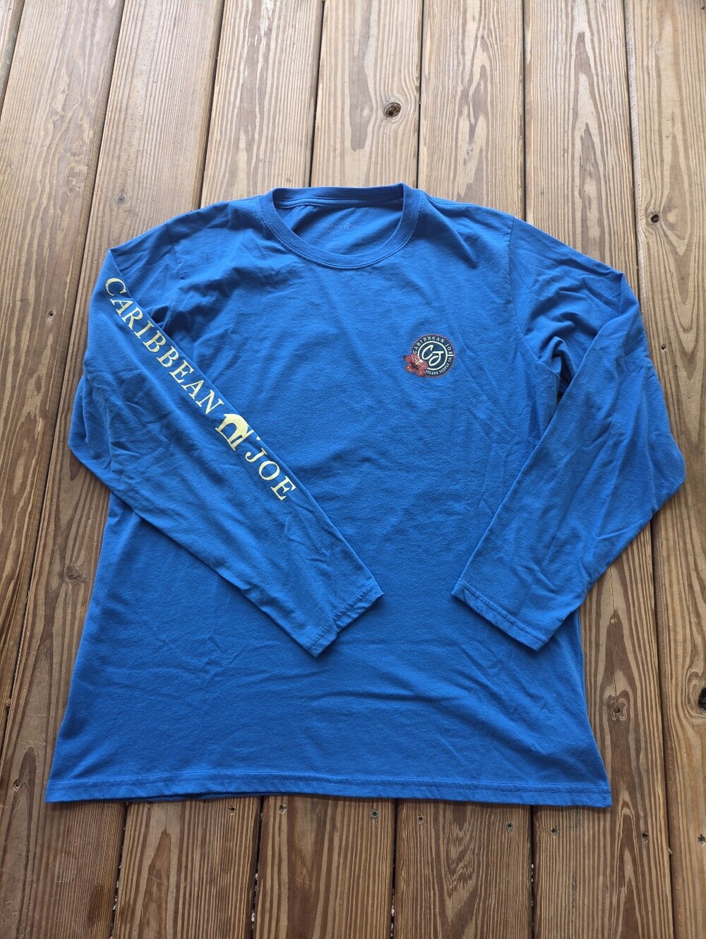 Caribbean Joe Men's L Blue Long Sleeve Surf Graphic T-Shirt Waves Not Worries